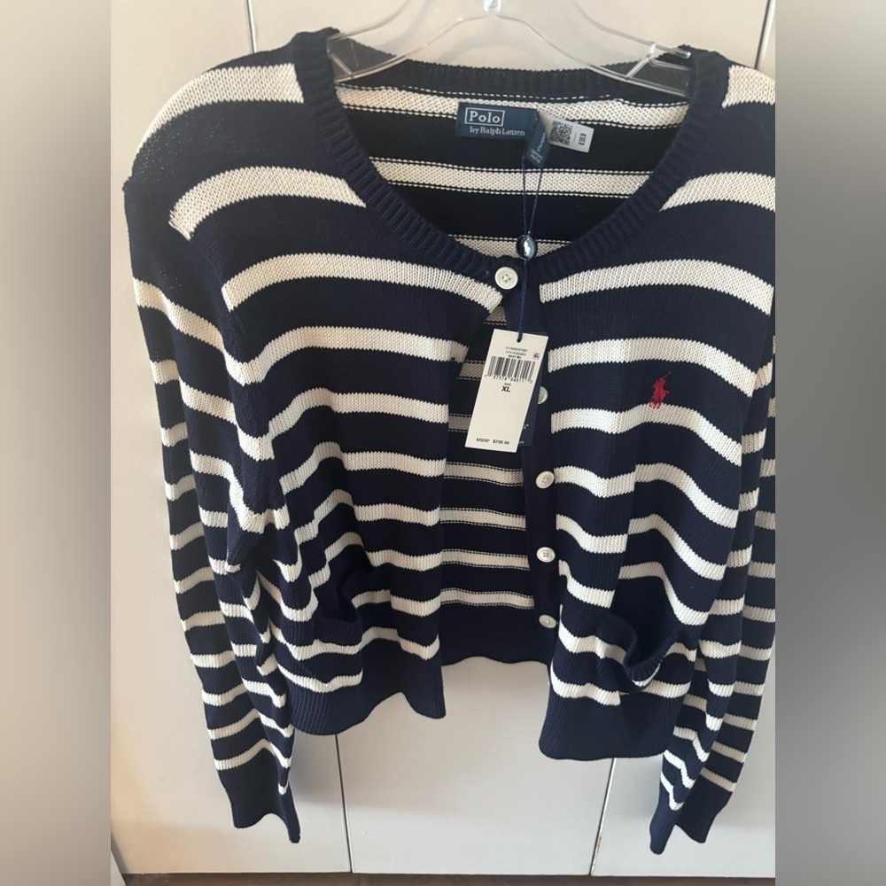 Polo by Ralph Lauren Striped Cardigan in Navy and White - New with tags!